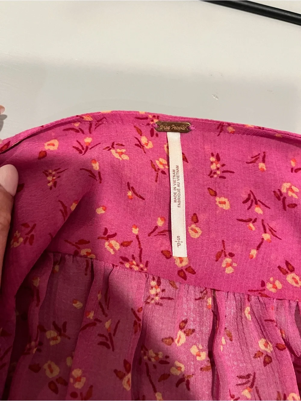 Free People Pink Floral Smocked Long-Sleeve Top- small